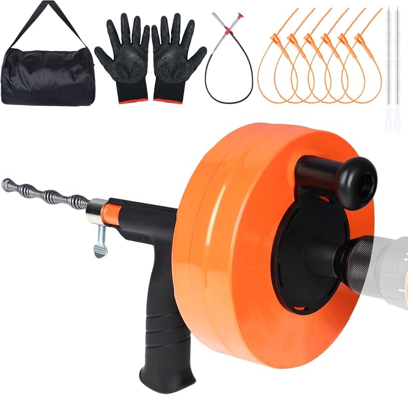 Heavy Duty 50FT Drain Auger and Plumbing Snake with Drill Attachment f