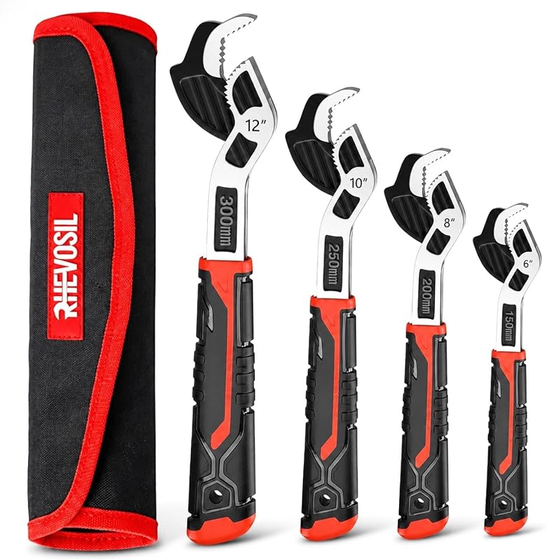 4-Piece Self-Adjusting Pipe Wrench Set, Professional Self-Locking Pipe