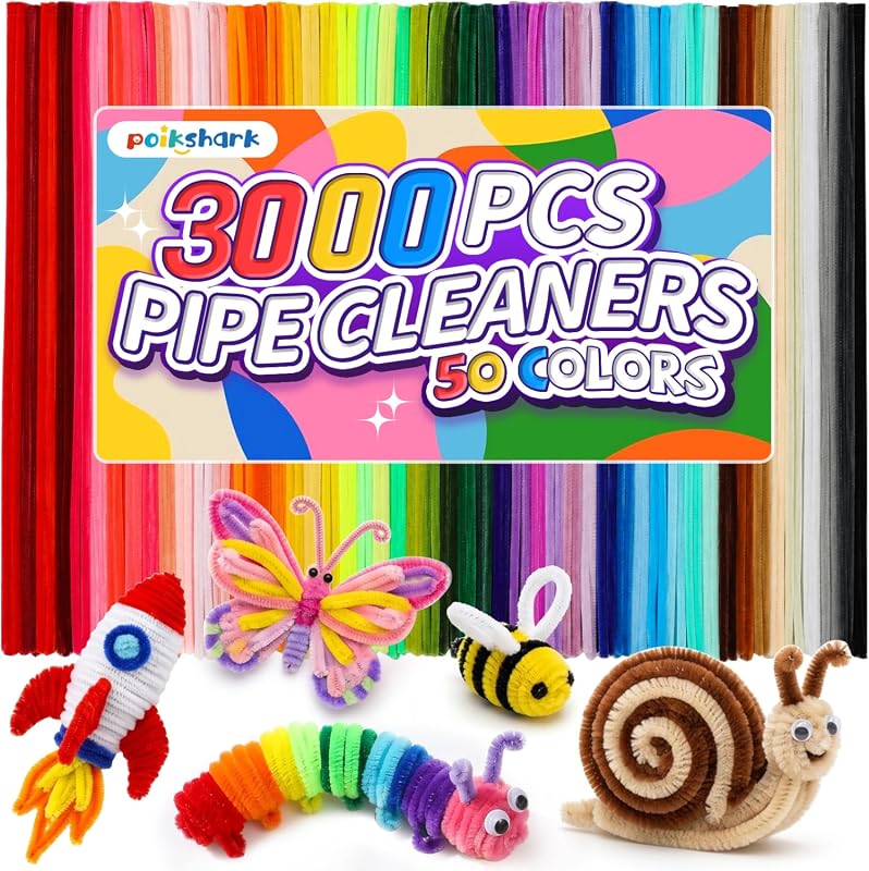 POIKSHARK 3000 PCS 50 Colors Quality Bulk Pipe Cleaners for DIY Art an