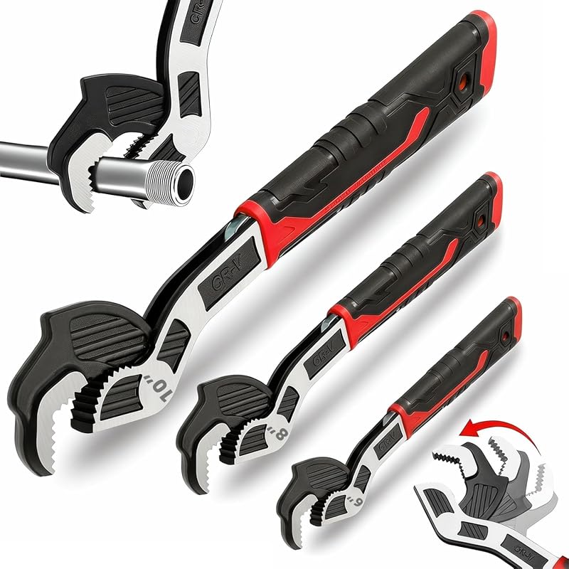 6-10 Inch Self-Adjusting Pipe Wrench Set, Heavy-Duty Chromium Vanadium