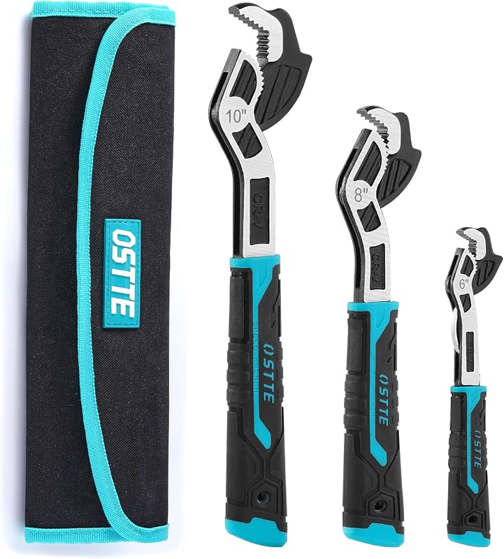 3-Piece Self-Adjusting Pipe Wrench Set, 6 to 10 Inch Professional Plum