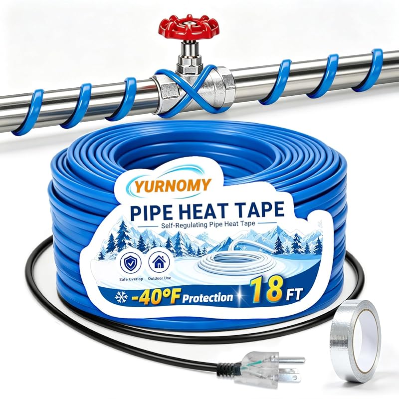 YURNOMY 18FT Self-Regulating Heat Tape for Water Pipes and Outdoor Pipe Heating Cable